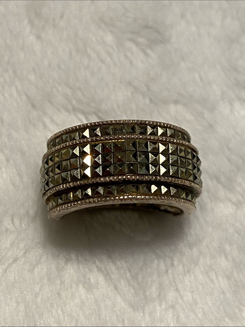 Judith Jack Sterling silver 925 marcasite Pyramid Stud Wide Band Ring